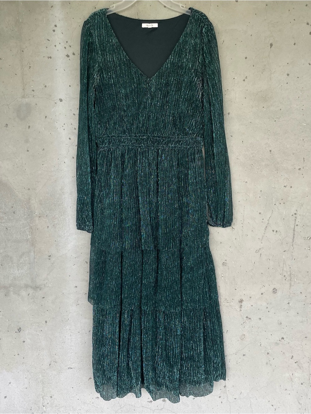 Maurices Dark Green V-Neck Long Sleeve Tiered Dress